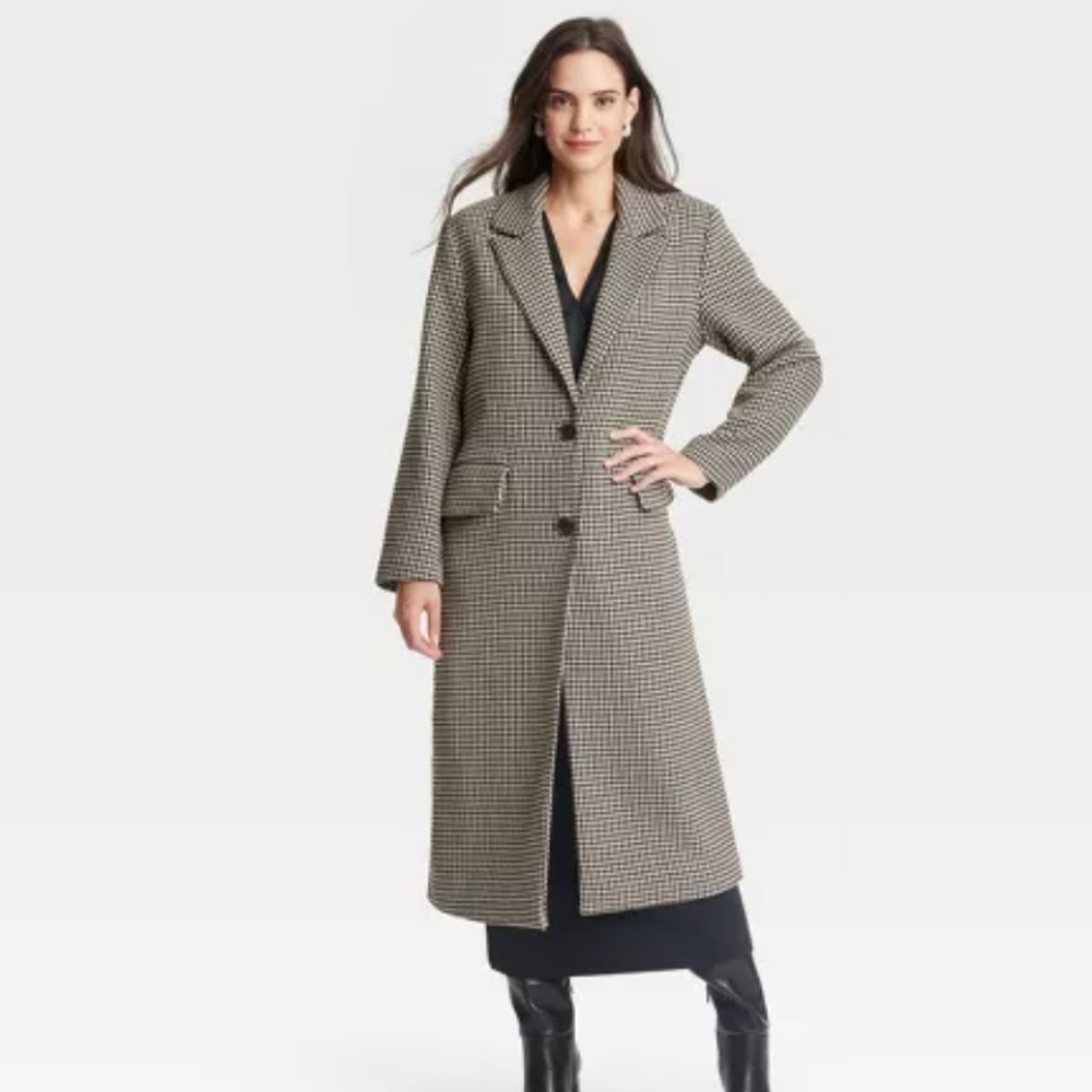 NWOT, A New Day • Faux Wool Houndstooth Pea Coat, Size Small